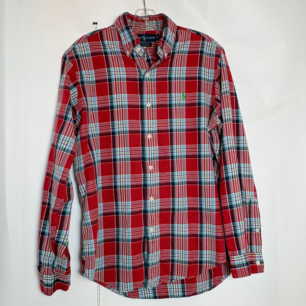 Ralph Lauren Custom Fit Plaid Button Down Shirt Men's M Red Blue Green‎ Cotton